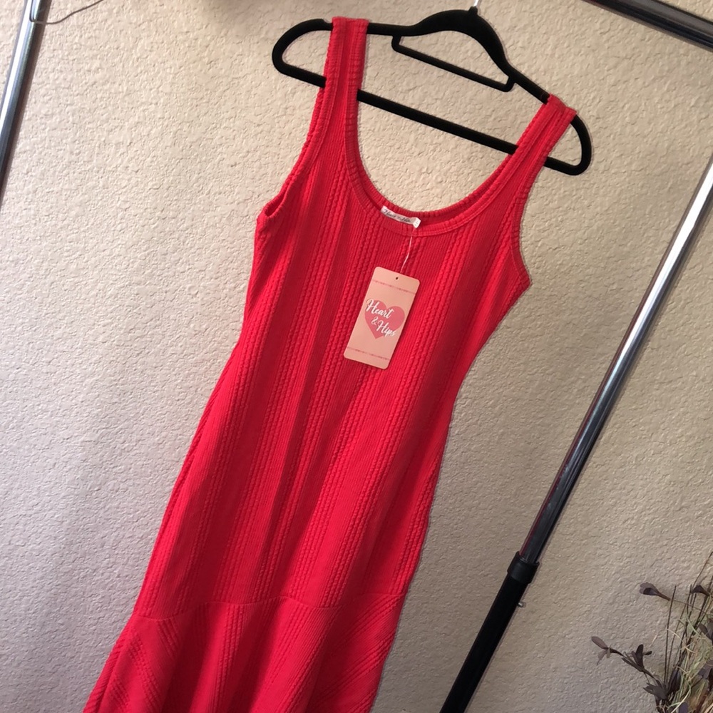 Heart & Hips Ribbed Red Asymmetric Dress - Picture 8 of 11
